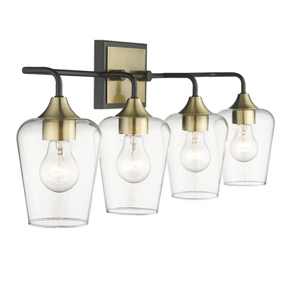 Meuble-lavabo 4 lumières 32 po en nickel poli avec verre transparent.