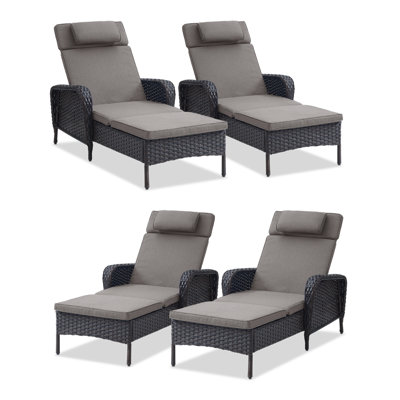 Dahlyla Outdoor Wicker All Weather Chaise Reclining Lounges with Cushions (Set of 4) by Red Barrel Studio