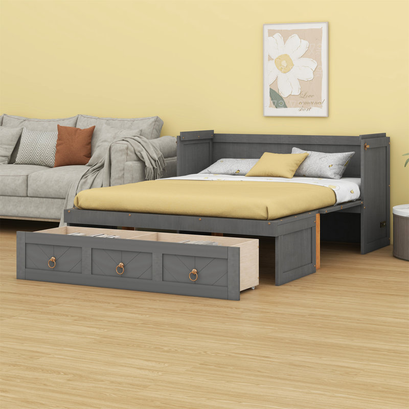  Lit escamotable Cato avec port USB et grand tiroir, Gris, Double