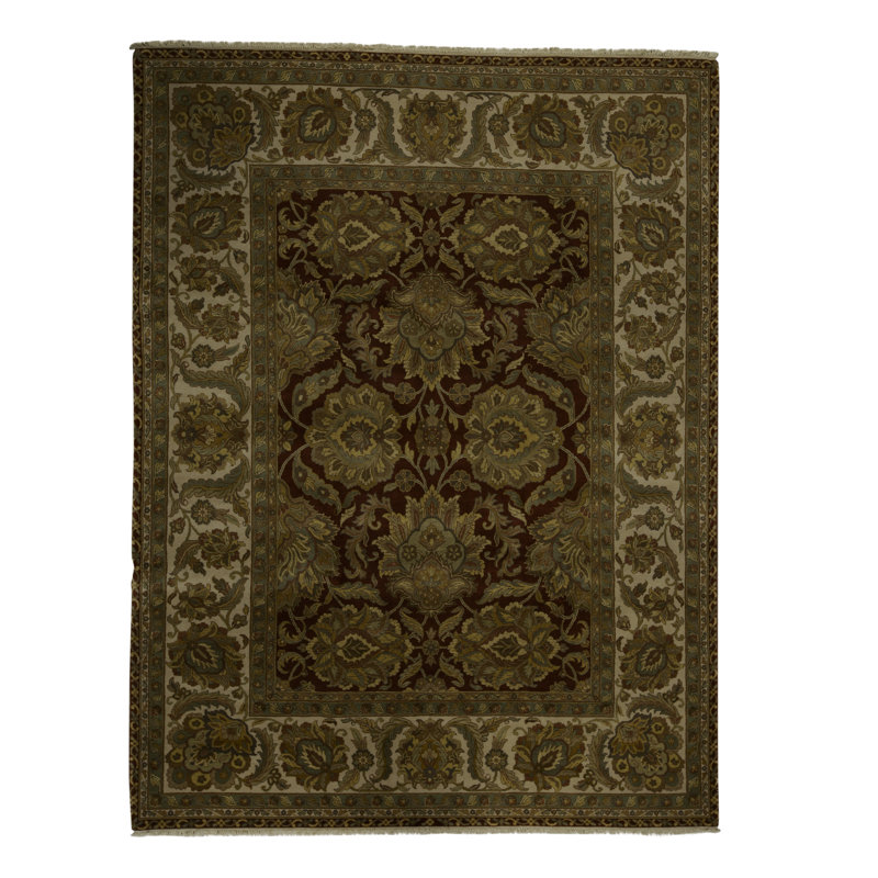 Tapis rouge et ivoire noué à la main de haute qualité