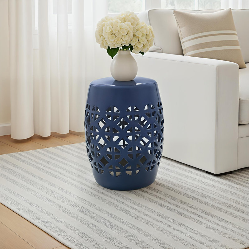 Keaton Ceramic/Porcelain Garden Stool, Navy