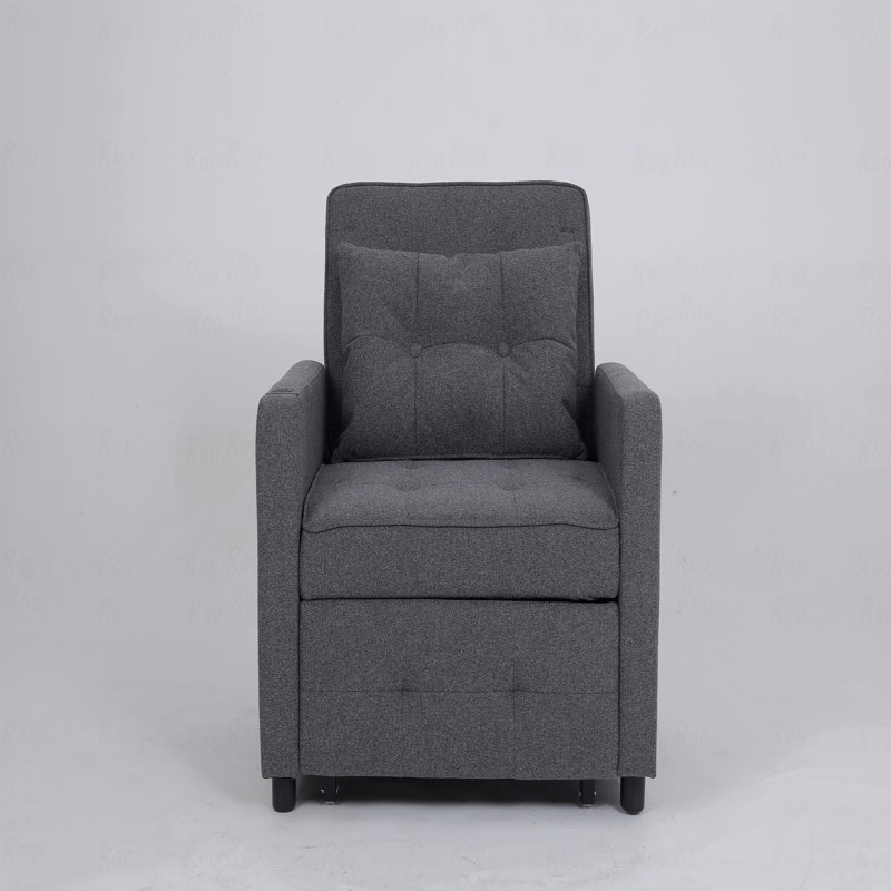 Avec fauteuil inclinable avec fauteuil inclinable 3-en-1 Canapé-lit escamotable Fauteuil-lit simple réglable avec ports USB, poche latérale, tissu en lin rembourré gris