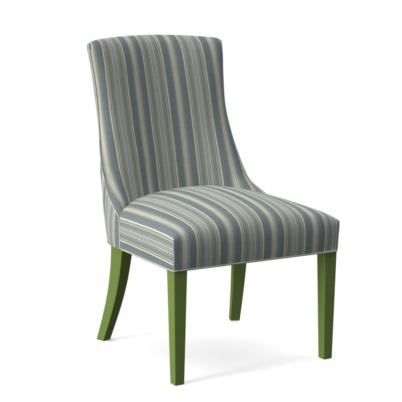 Tuxedo Slipper Dining Chair, Frost White Finish, Green and Blue Stripe; 0252-54