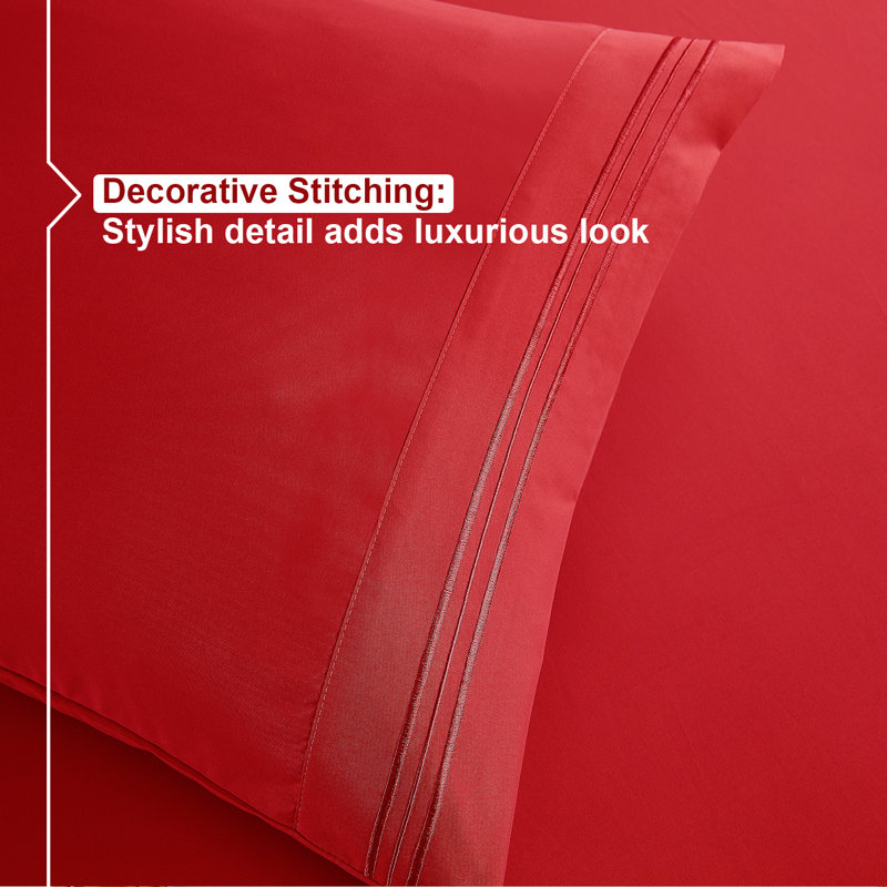 Double Brushed Hotel Luxury Sheet Set with Extra Soft Sheets & Pillowcases, Cherry Red