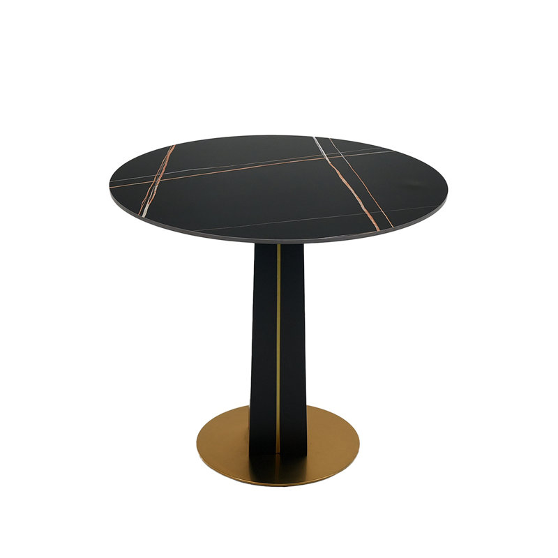 Table ronde moderne avec pieds en bois fritté de 85 cm avec base en métal, Noir