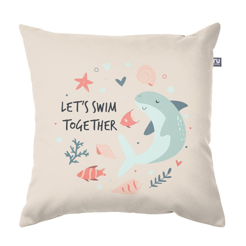 Adrie Cream/Green Cushion, 40x40cm , Let's Swim Together