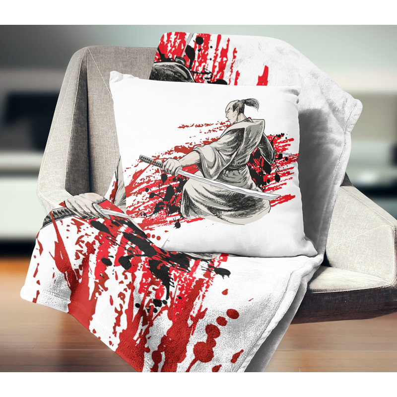 Coussin japonais à imprimé japonais Warrior, 16 po x 1 po, Carré
