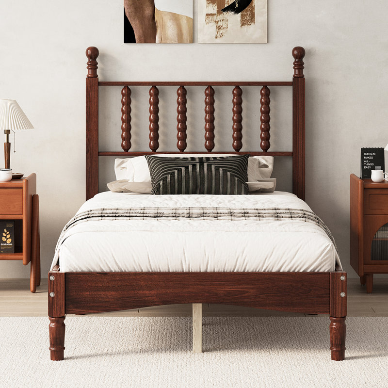 Lit simple en bois avec tête de lit en forme de gourde, Noyer