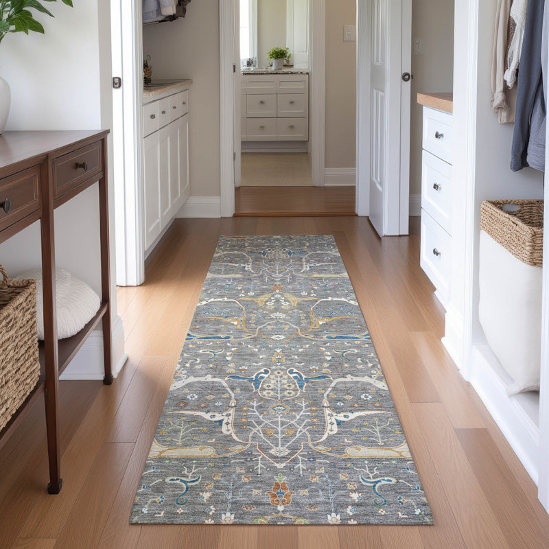 Premium Machine Washable Mayfield AMF2250 Global Rug, Gray, 2'3" x 7'6" Runner