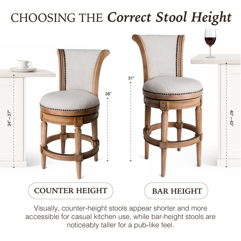 Maven Lane Pullman Stool with Fabric Upholstery, Counter Stool (26" Seat Height), Weathered Oak, Single