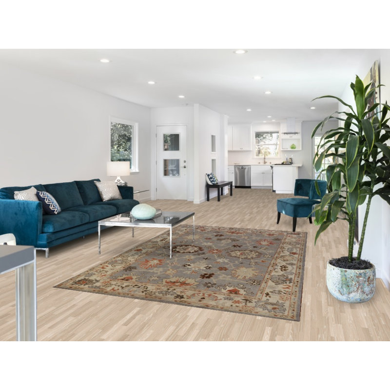 Tapis gris en laine à motif floral Oushak 6 x 9