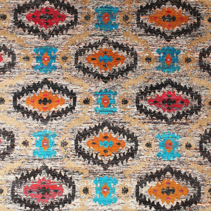 Tapis noir/orange/rouge contemporaine, Carré 3 pi