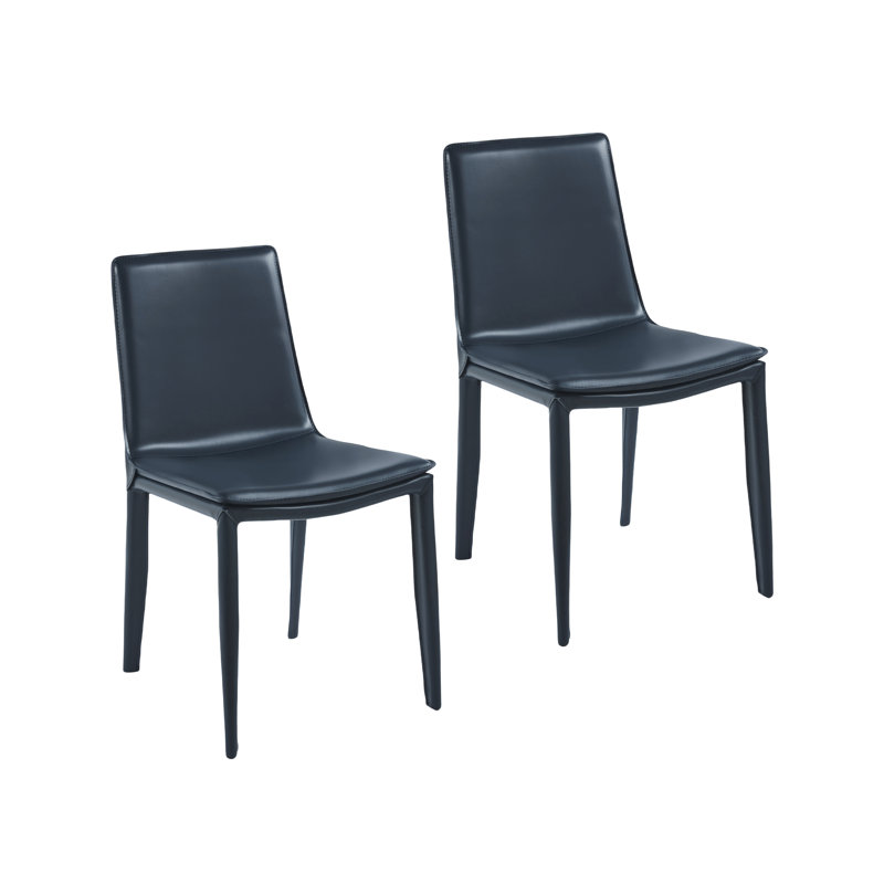 Ensemble de 2 chaises de salle à manger rembourrées en cuir Albia, Bleu