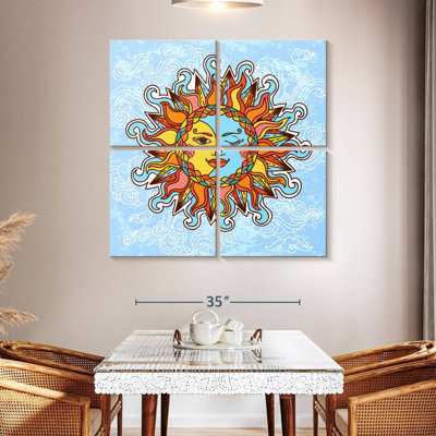 Caricature de soleil boho et de lune