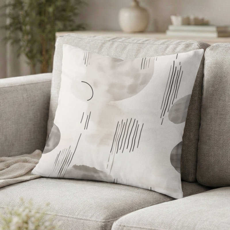 Abstract Decorative Throw Pillow - Cream Balanced Lines Printed Cushion, 20"H x 20"W