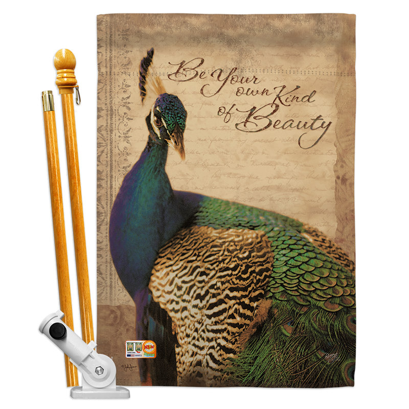 Polyester de jardin à plumes de jardin 40 x 28 po peacock ensemble de drapeau