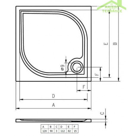 Plastic Shower Tray – White, 3cm H x 120cm W x 90cm D