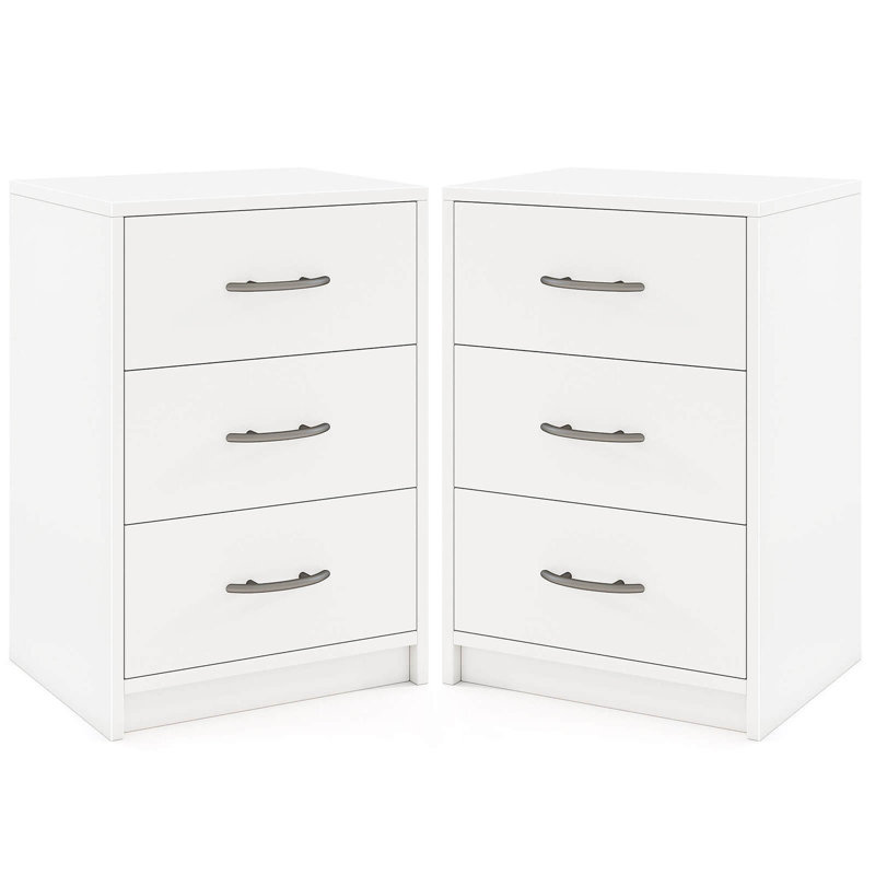 Table de chevet moderne à 3 tiroirs avec ensemble de rangement anti-basculement pour la chambre à coucher, Ensemble de 2