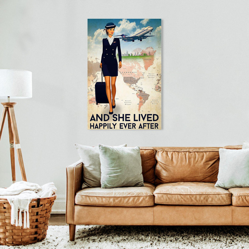 «And She Lived Happily Ever After Flight Attendant», impression sur toile tendue, H 14 po x l 11 po x P 1,25 po