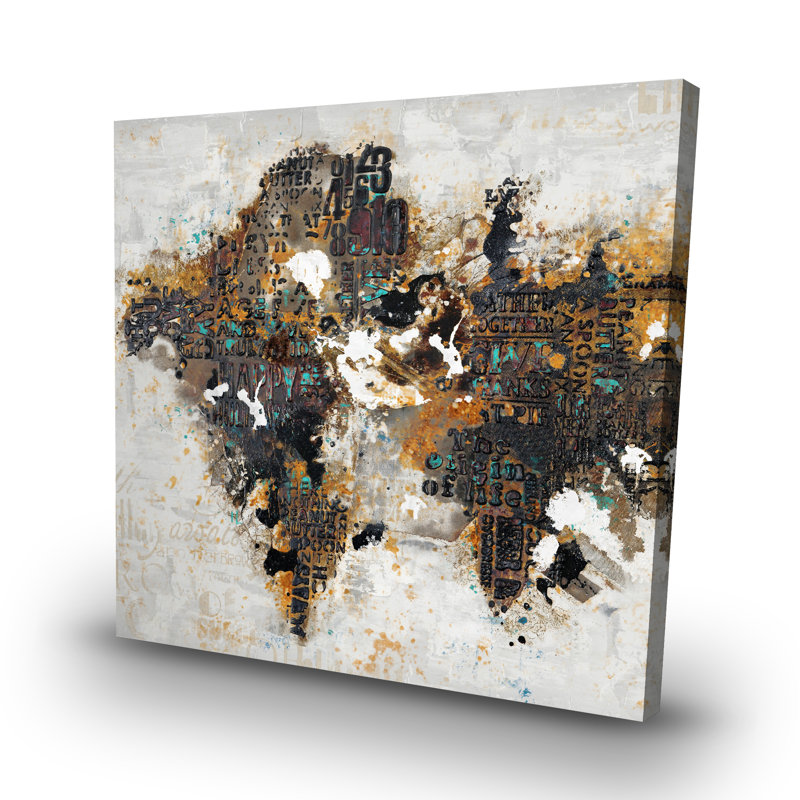 Abstract world map with typography - 32"x32" art on canvas