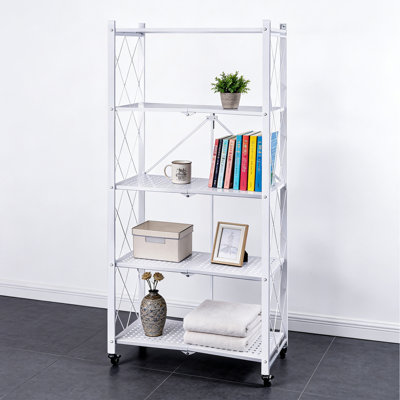 5-Tier Foldable Metal Shelving Unit with Wheels