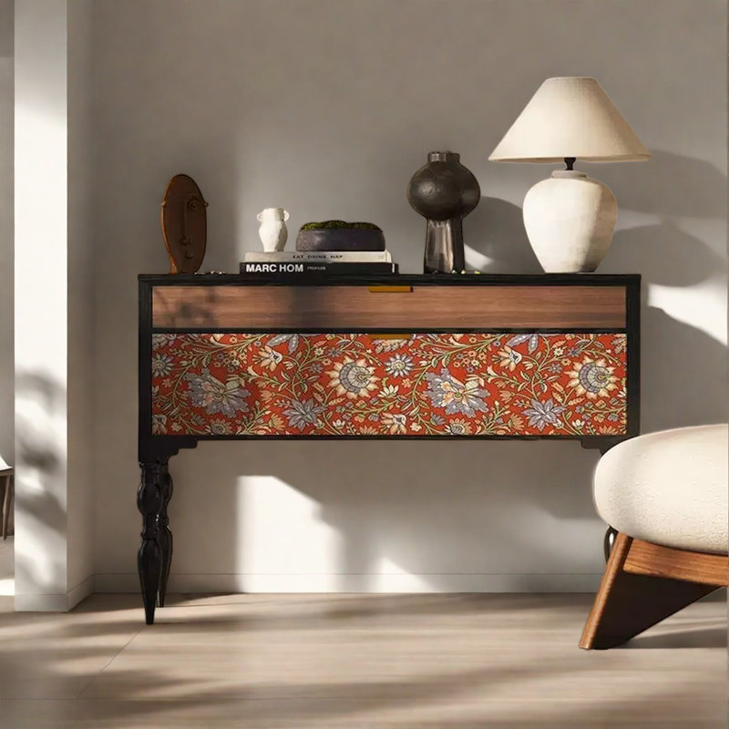 Classical Creative Console Table with Drawers, Black