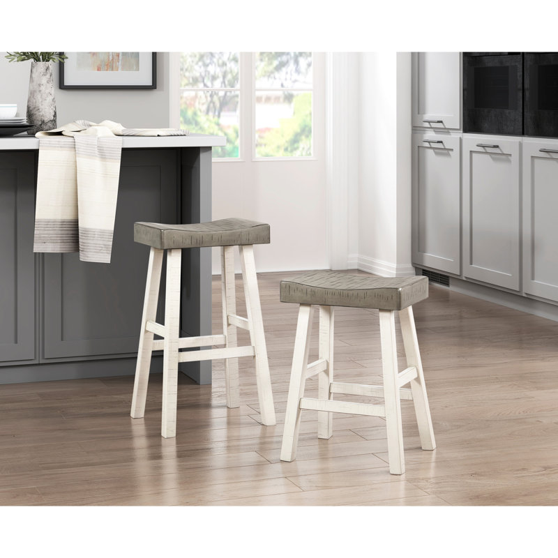 2 tabourets de bar, bois massif, blanc et café, tabourets de salle à manger transitionnels, 2 pièces et capacité de 250 lb