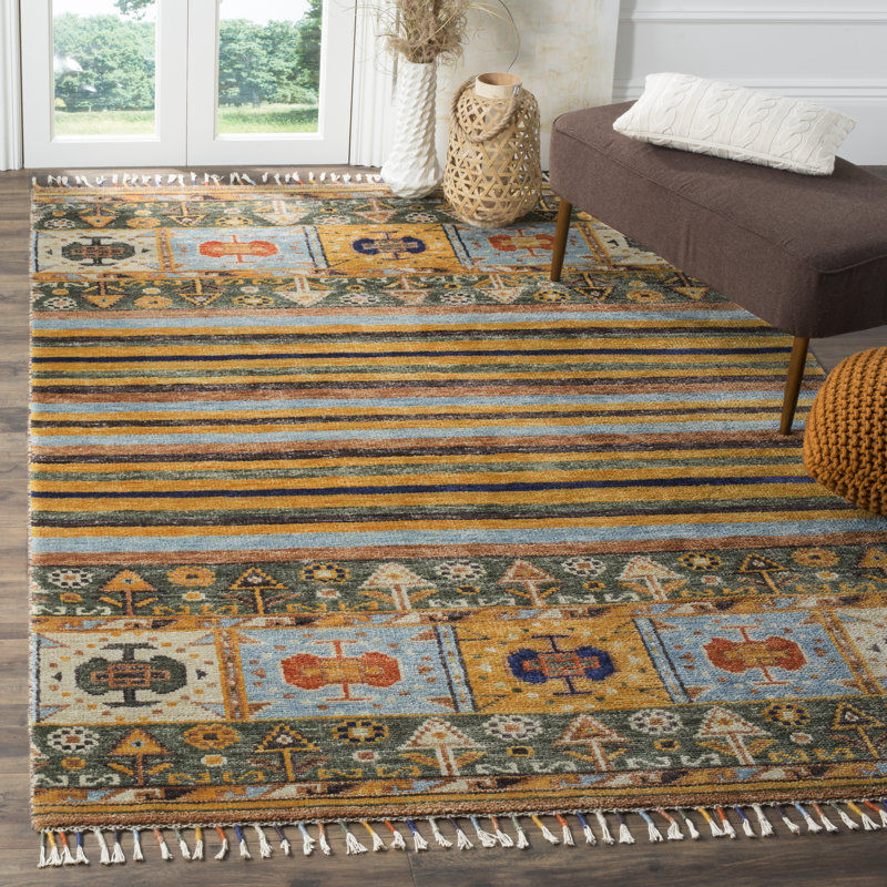 Tapis orange en laine / viscose / coton noué à la main de style sud-ouest Nomad, Rectangle 6 pi x 9 pi