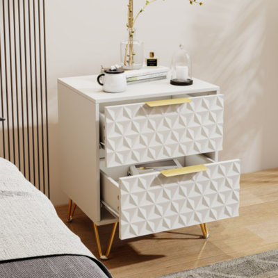 Table de chevet légère et luxueuse avec 2 tiroirs, pour chambre / salon / bureau, ensemble de 2