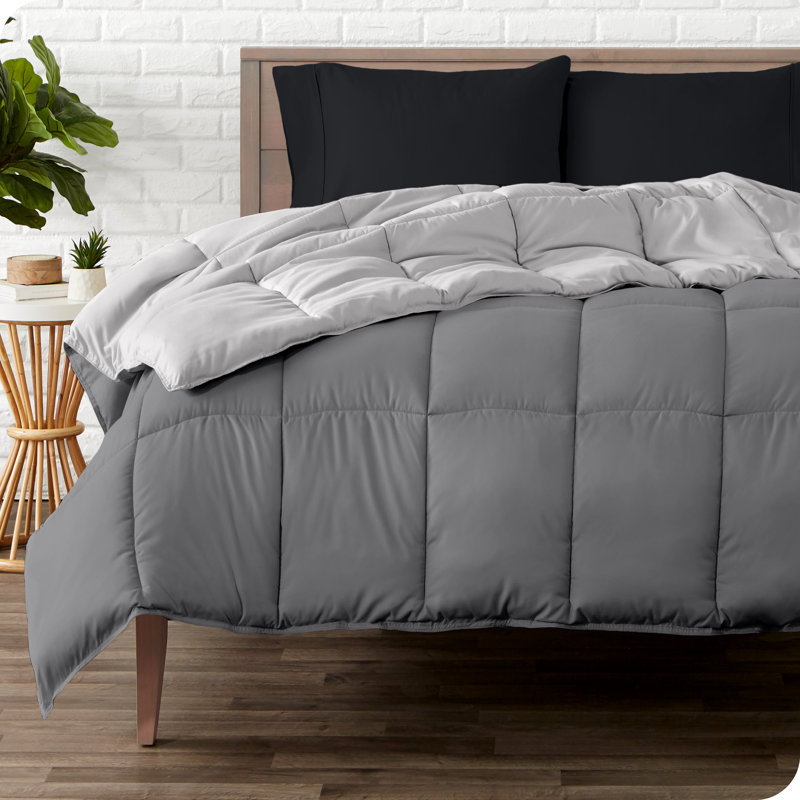 Microfiber Reversible Bed-In-A-Bag, Twin Comforter + 1 Pillowcase, Medium Blue/Grey, Medium Blue