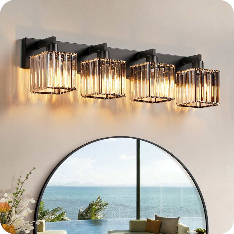 Luminaire de salle de bain 4 lumières à intensité variable en cristal , Quatre lumières