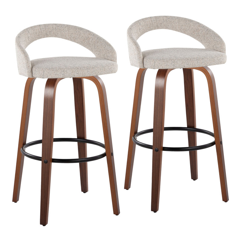 Eastwood Upholstered Fixed-Height With Bent Wood Legs & Round Footrest - Set Of 2, Walnut/Black, Oat Polyester Blend