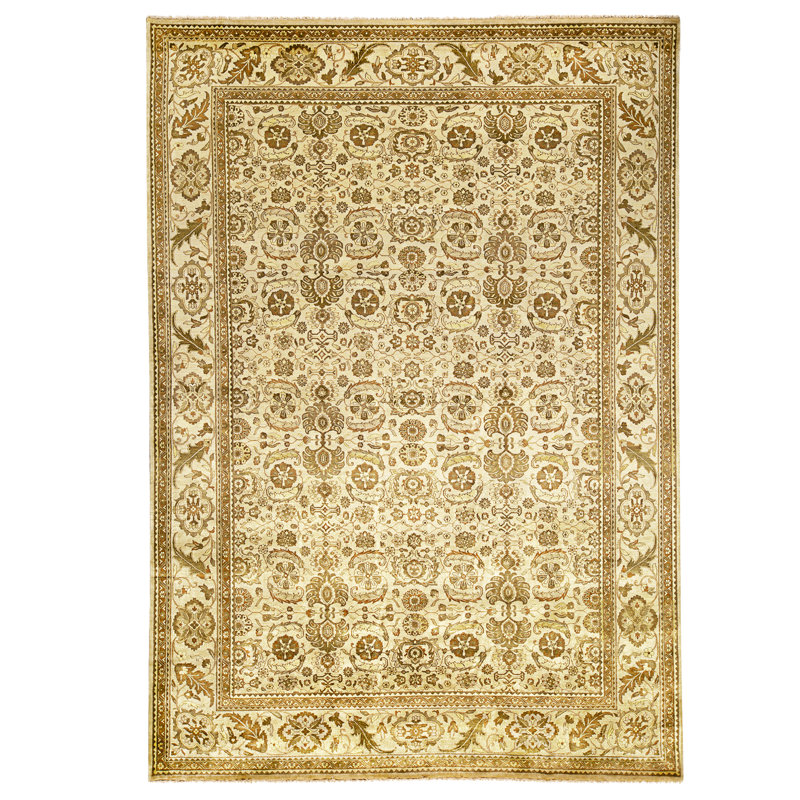 High-Quality Hand-Knotted Gold And Beige Area Rug