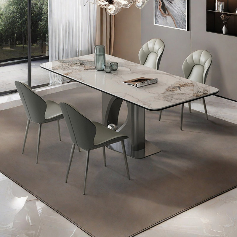 European light luxury rectangular dining table set, 29.5"H x 70.8"L x 35.4"W