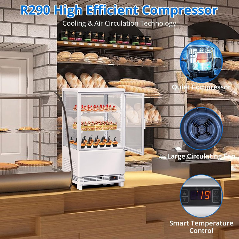 2.1 Cu.ft Commercial Refrigerator Display Case, Single-Door Pastry Display Fridge with Interior LED Lighting, Double-Layered Glass Countertop Bakery Display Refrigerator