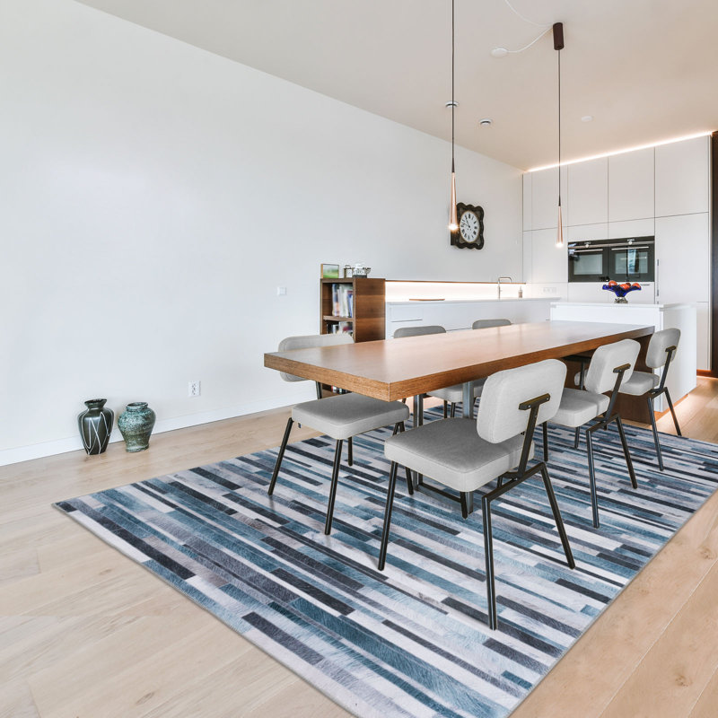 Tapis moderne à rayures géométriques lavable à la machine, Rectangle 5 pi x 7 pi