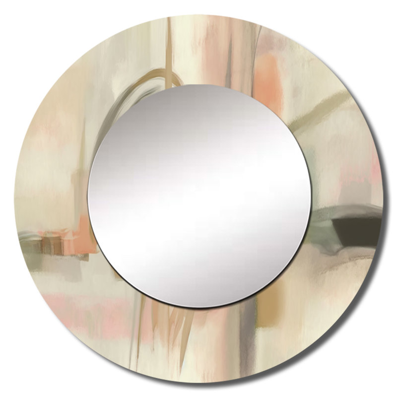 «Knowing Vintage Pink Minimal Retro Simplicity I», peinture murale abstraite, miroir rond rose, impression sur métal