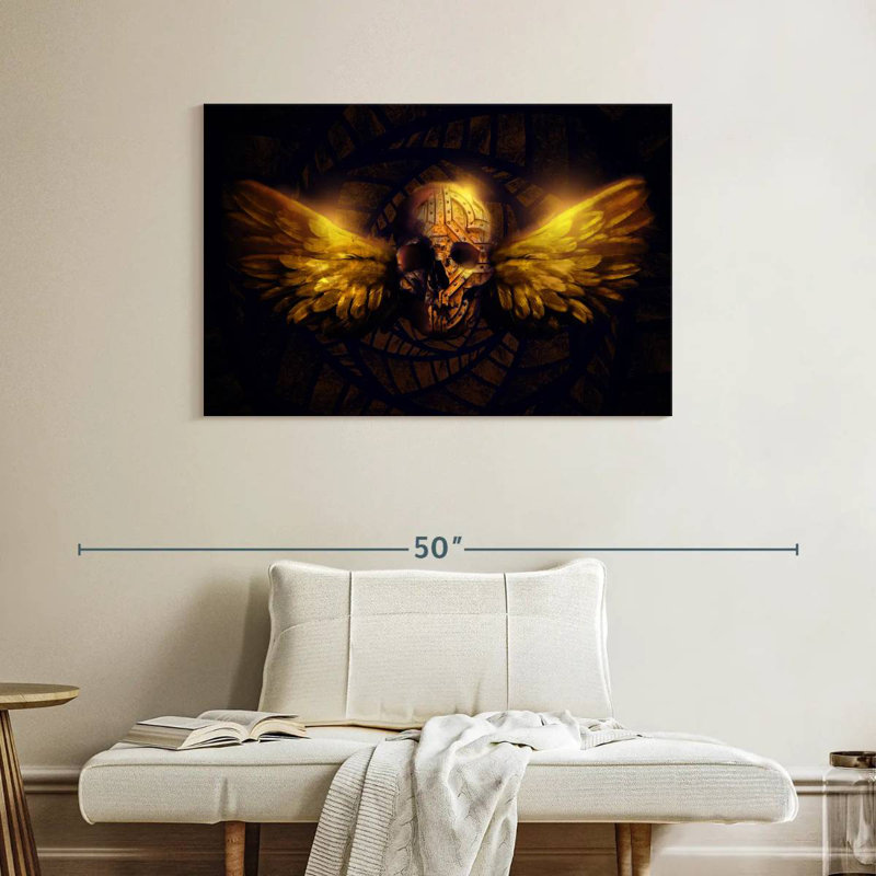 Hitzel Winged Human Skull, 26" H x 39" W