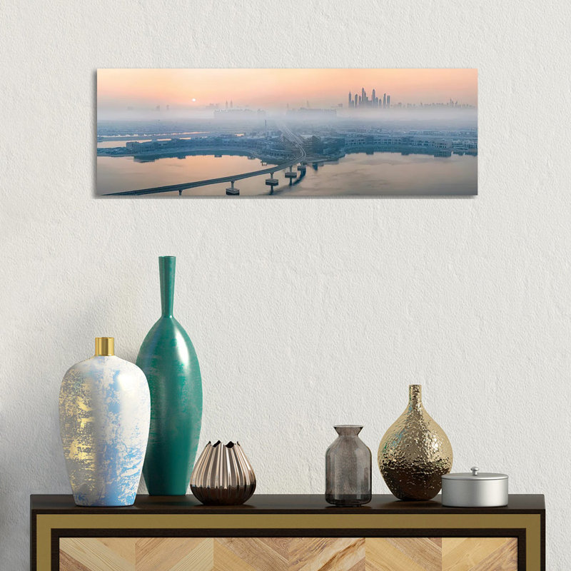 City In The Morning Mist by John J. Chen - Wrapped Canvas Panoramic Print, 30.48 cm H x 91.44 cm W x 3.175 cm D
