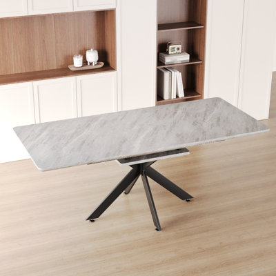 Grey Dining Table With Black Metal Legs - Modern Mid-century Design. Extendable For Different Occasions. & . Accommodates 8-10 People 62.4" Extendable