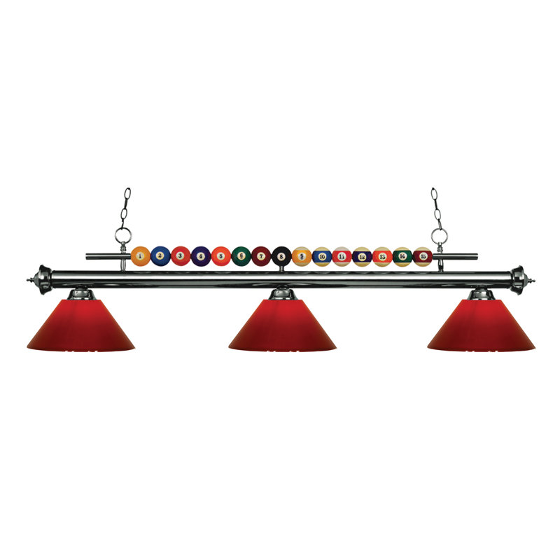 Luminaire suspendu linéaire à 3 lumières pour table de billard Chapa, Rouge, Noir mat
