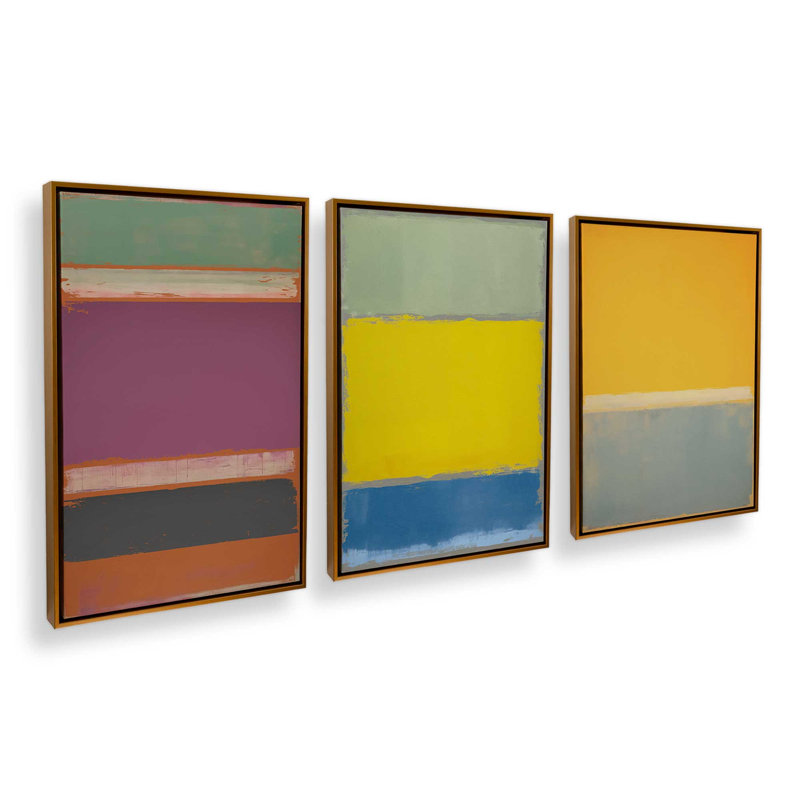 "Sunfield Glow Triptych" par Golden Glow Interiors 3 - Pièces sur toile, Cadre doré poli, H 50 po x l 34 po