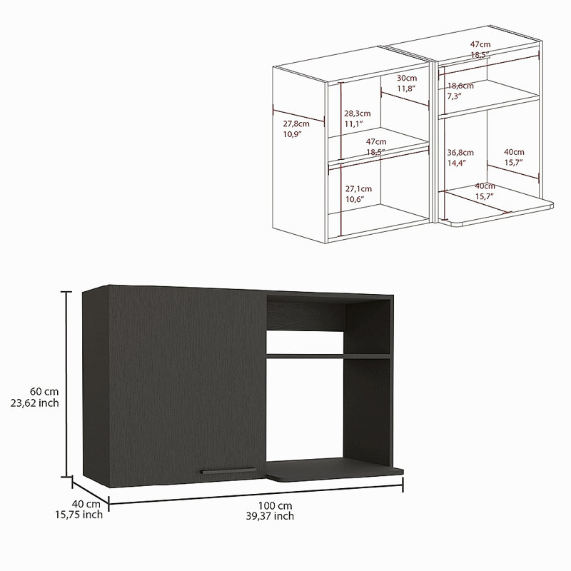 Armoire murale de cuisine Bussolengo, deux tablettes, Noir