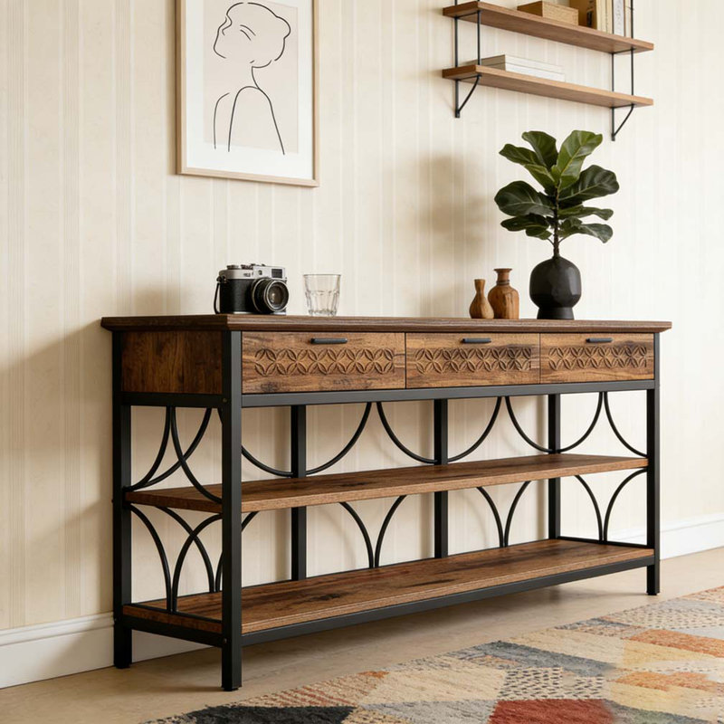 Table d'appoint longue avec tiroirs de rangement