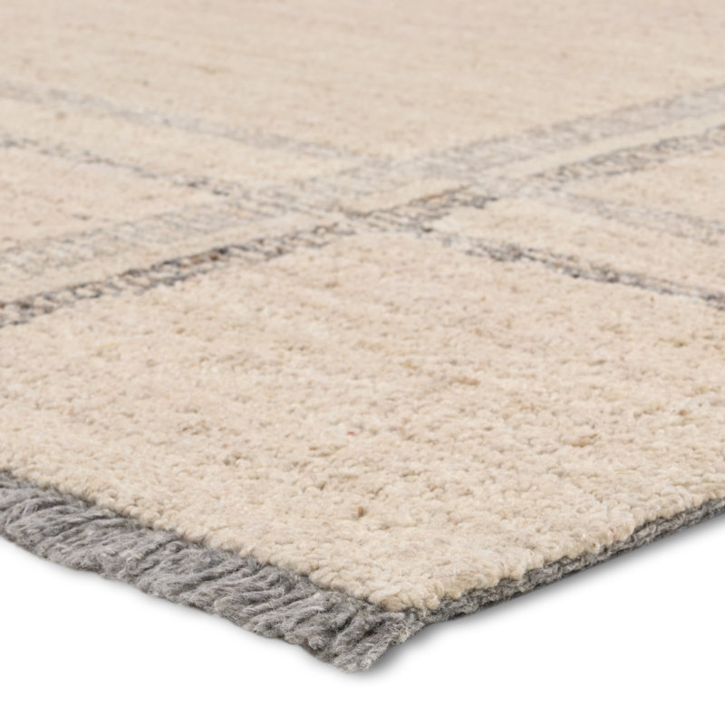  Tapis rayé ivoire et gris fait à la main Bilal HAD08 (6 pi x 9 pi)
