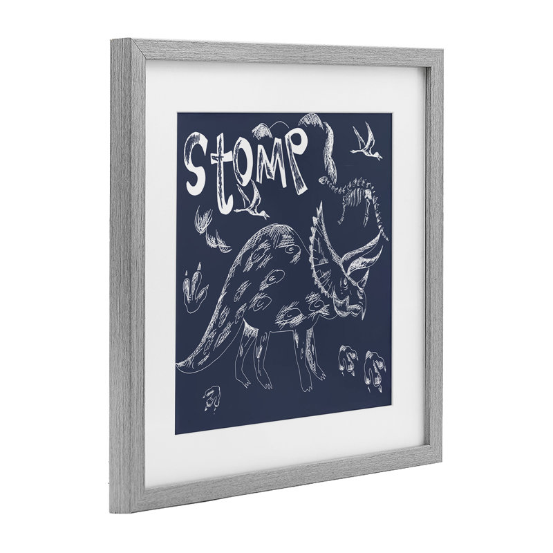 Reproduction sous verre de dinosaures Sompour, Stomp, H 16 po x l 16 po, Cadre de ferme gris
