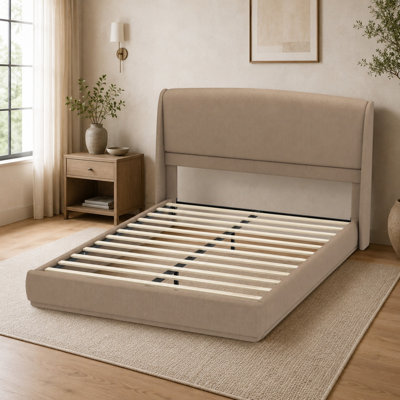 Grand lit plateforme tapissier avec tête de lit à oreilles