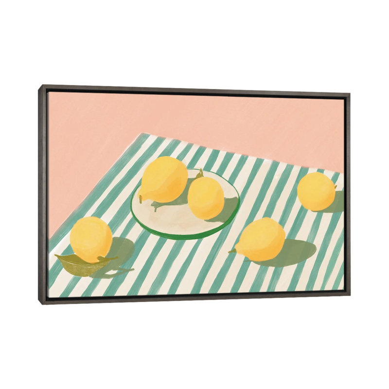 Citrons et rayures - reproduction d'art murale encadrée, H 18 po x l 26 po, Reproduction encadrée sans passe-partout, Gris