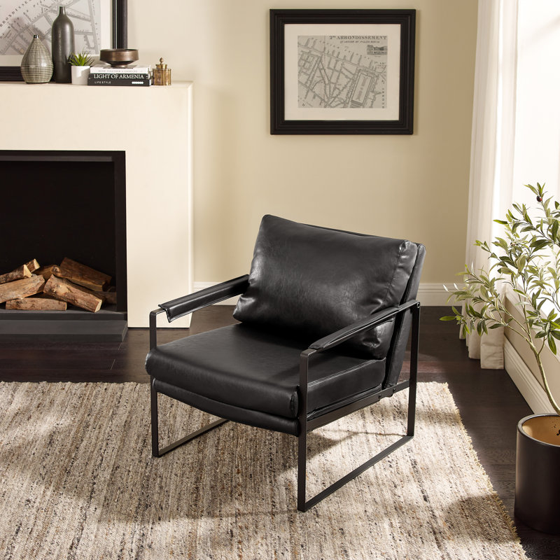 Upholstered Armchair, Black Faux Leather