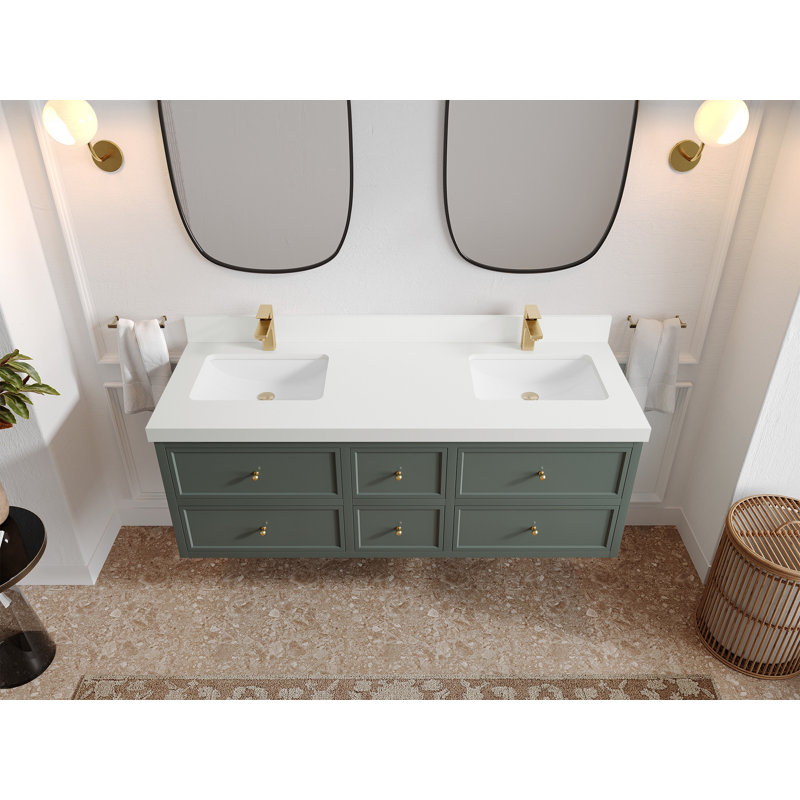 Meuble-lavabo double flottant 60 po avec dessus en quartz Roswell